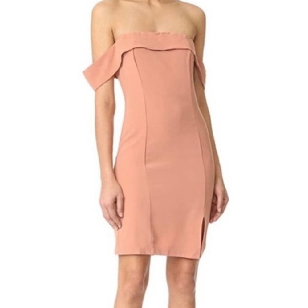 Line & Dot Lopez Off Shoulder Mini Dress in Apricot